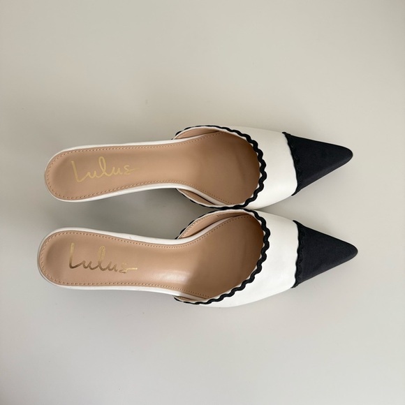 Lulus Calton Black White Pointed Toe Mules Pumps Size 10 Chic Minimalist Style - Picture 5 of 6